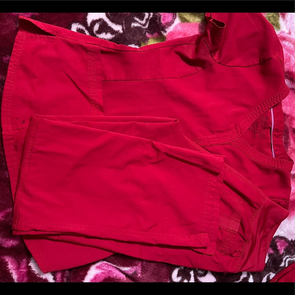 Red healing hands purple label scrub set